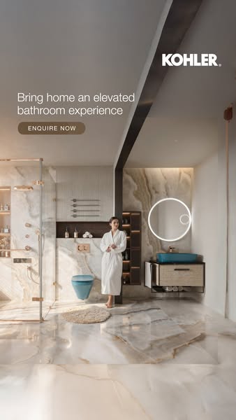 This ad promotes Kohler's elevated bathroom experience with a focus on luxury and design. It features a serene bathr