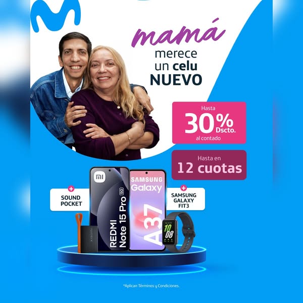 This ad promotes phone and smart watch deals, highlighting discounts up to 30% and financing options for mom's gifts
