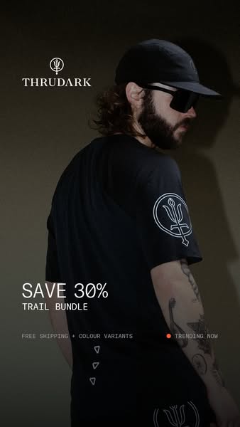 This image ad promotes ThruDark's Trail Bundle with a 30% discount and free shipping, targeting an audience interest