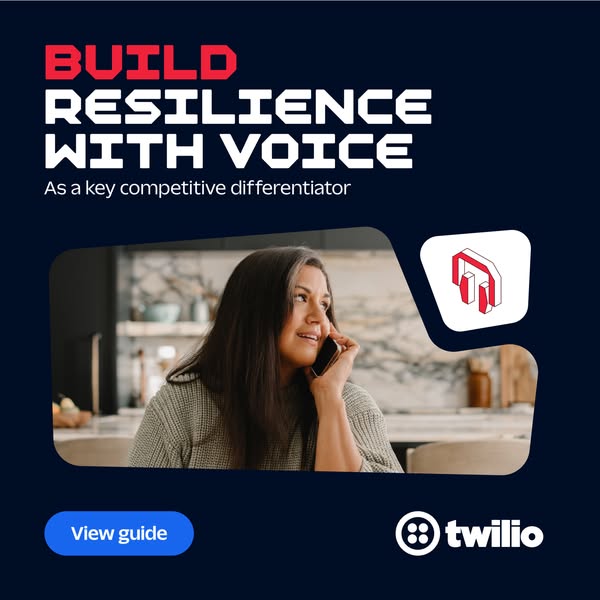 This image ad promotes Twilio's voice services, emphasizing how they can help businesses build resilience and gain a