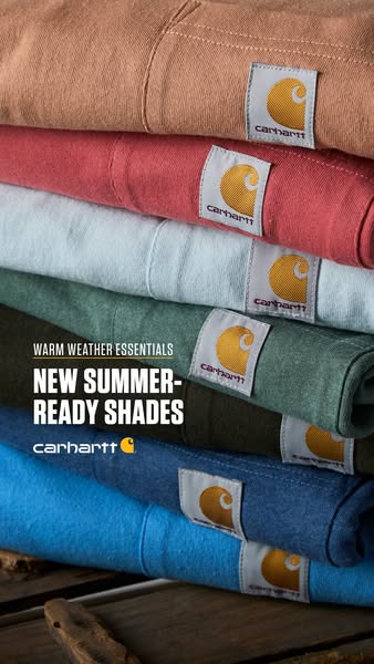 This ad showcases Carhartt clothing in a variety of summer-ready colors.