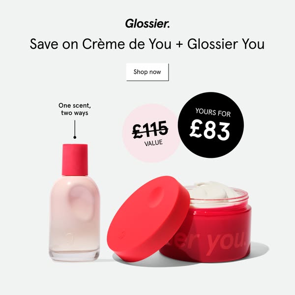 This image ad for Glossier promotes a set of two 'You' scented products, Creme de You and Glossier You perfume.