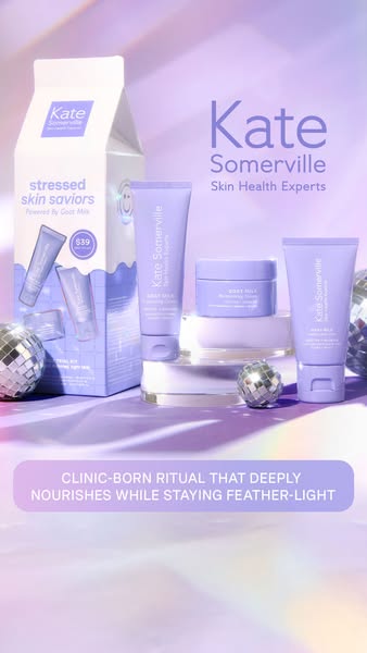 This ad showcases Kate Somerville's Goat Milk skincare line, emphasizing its gentle yet effective approach to nouris