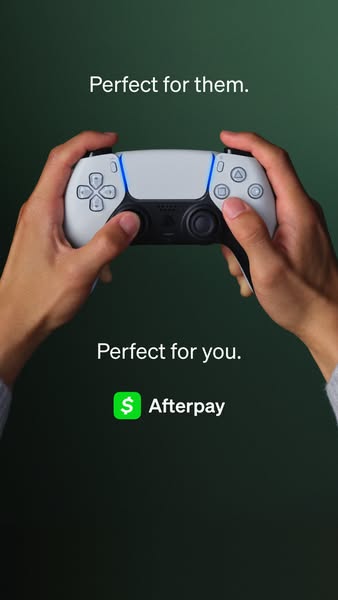 This image ad features a person holding a PlayStation 5 controller. The ad suggests that the product is perfect for both
