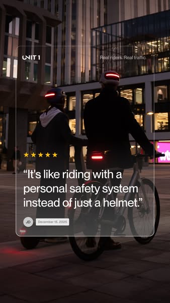 This image ad is designed to promote UNIT 1's safety helmet through a customer testimonial, emphasizing the personal