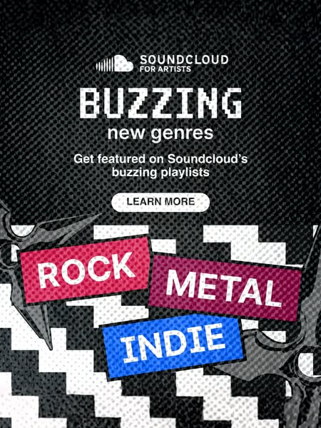 An ad for SoundCloud for Artists, highlighting the benefits of getting featured on SoundCloud's buzzing playlists fo
