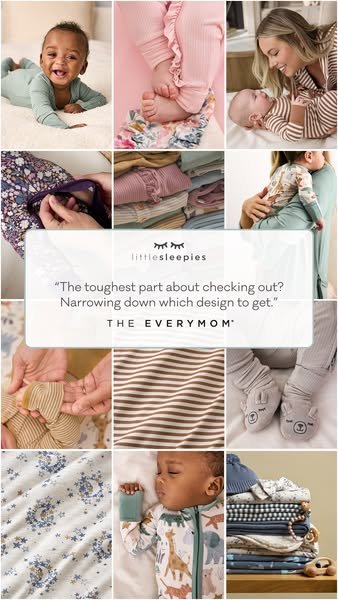 This ad for Little Sleepies features a collage of images of their baby clothing, including several babies wearing the cl