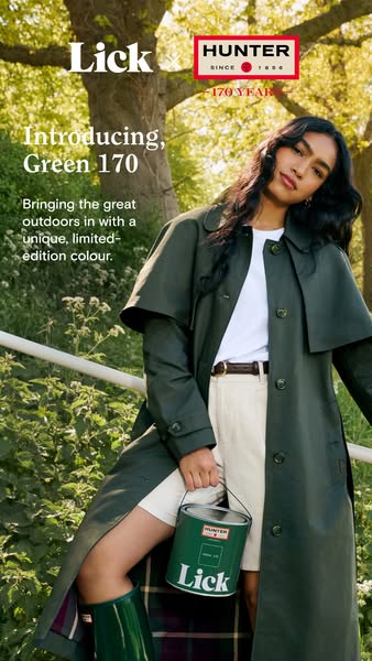 This ad promotes a collaboration between Hunter and Lick, featuring paint in a green color that matches Hunter's aes