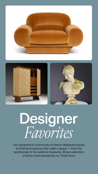This ad promotes a selection of items most beloved by trade firms, as curated by an exceptional community of interior de