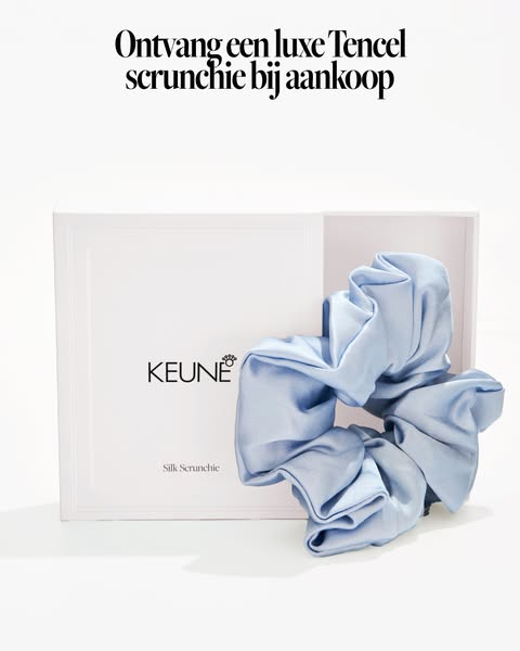 The ad features a luxurious-looking silk scrunchie next to its box. The ad promotes receiving a complimentary Tencel scr