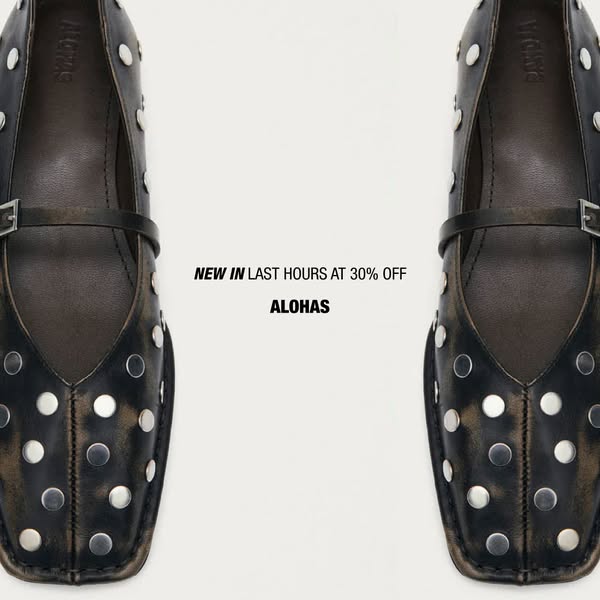 The ad features a close-up of a pair of ALOHAS studded Mary Jane shoes, highlighting a limited-time 30% off offer.
