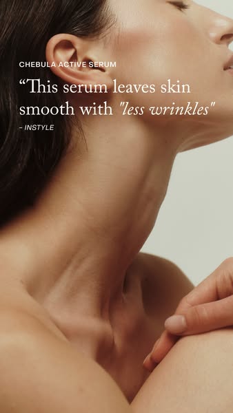 This ad is a close up of a woman's face. The text overlay includes a quote from InStyle saying that the serum leaves