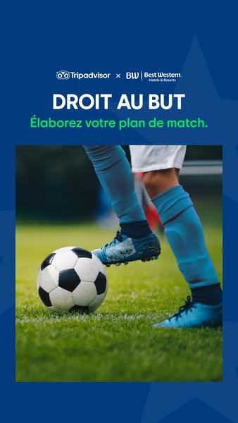 This image ad by TripAdvisor and Best Western hotels shows the foot and leg of a soccer player kicking a soccer ball. Th