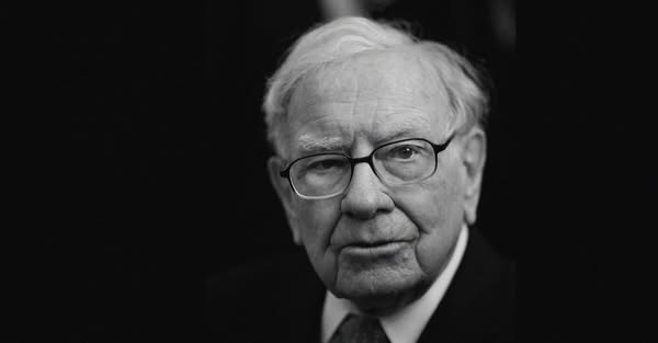 This ad features a black and white portrait of Warren Buffett. The ad is likely intended to convey a sense of wisdom, ex