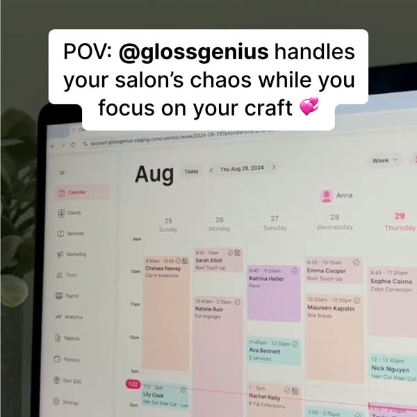 This ad highlights Glossgenius as the solution to managing the chaos of running a salon, allowing salon professionals to