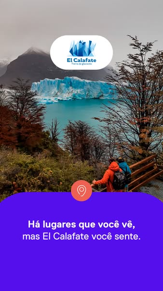 This image ad for El Calafate presents a landscape view of a glacier in Argentina. The ad uses a location pin icon and t