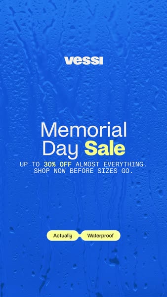 This image ad from Vessi promotes the brand's Memorial Day Sale with up to 30% off almost everything, and urges cust