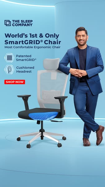 This ad for The Sleep Company's SmartGRID chair features an Indian celebrity, Dhoni, as the face of the product. The