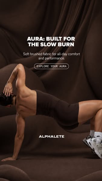 An image ad for Alphalete's Aura line promotes apparel designed for comfort and performance during "slow burn&q