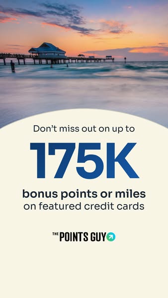 The image ad showcases a serene beach scene at sunset to draw viewers in and presents an offer of 175K bonus points or m