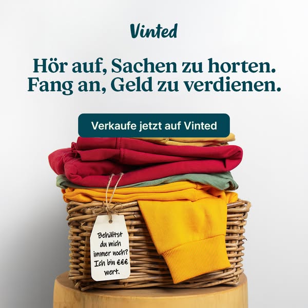 This image ad for Vinted encourages users to stop hoarding clothes and start selling them on Vinted to make money. It fe