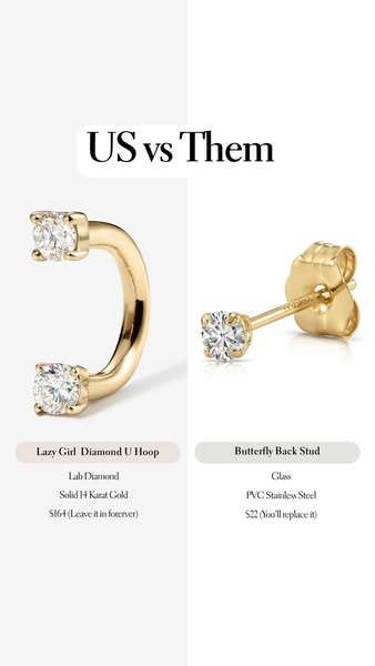 This ad compares earrings made by the brand Lazy Girl with generic earrings. The ad positions Lazy Girl earrings as high