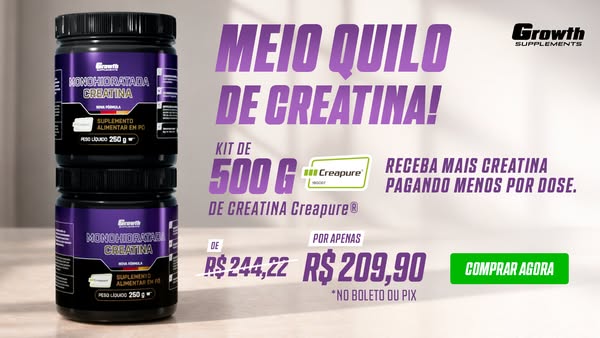 This ad promotes Growth Supplements' creatine product. It features a discounted bundle of two creatine containers, e