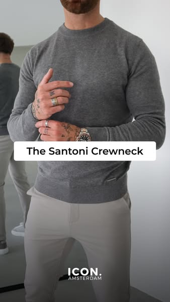 This ad showcases the Santoni Crewneck sweater from Icon Amsterdam. The ad features a man wearing the sweater and provid