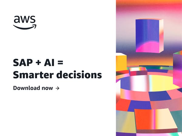 This AWS image ad highlights the benefits of combining SAP with AI to make smarter decisions. It features a call to acti