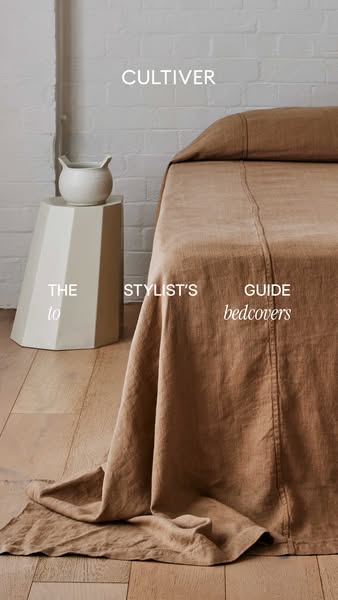 The ad features a lifestyle image of a bedroom setting with a focus on Cultiver bedcovers. The scene includes a styled b