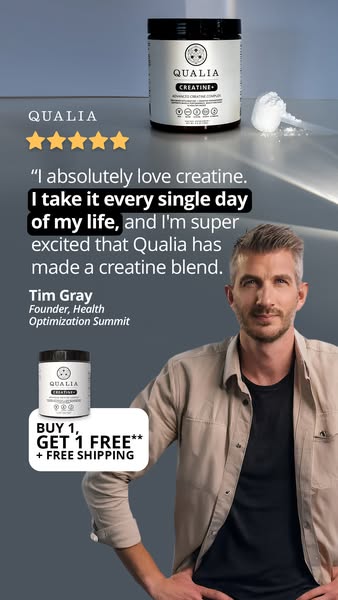 The ad features a testimonial from Tim Gray, the founder of Health Optimization Summit. He claims that he loves creatine