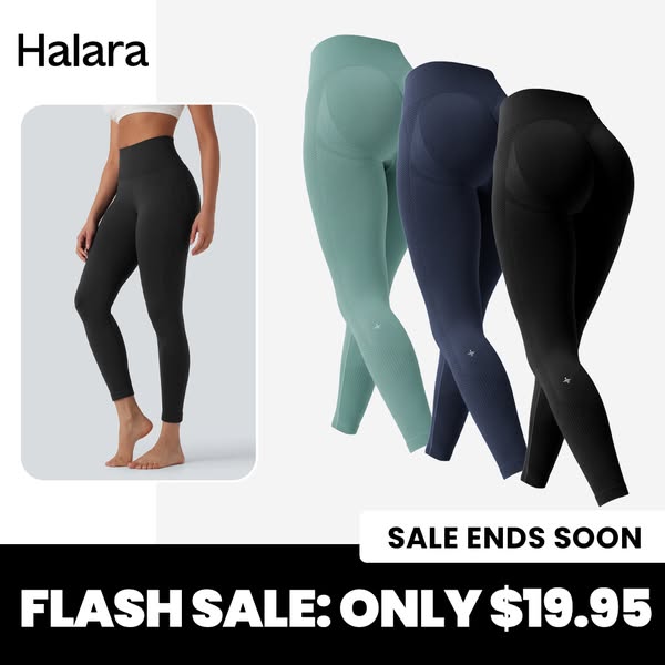 This ad promotes Halara leggings, highlighting a flash sale and the product's design and color options. The ad aims 
