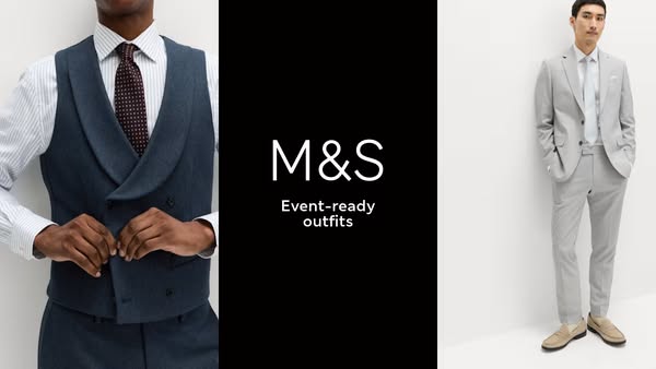 This ad from M&S features two different suits for event-ready occasions. The ad is split in half with a close-up of 
