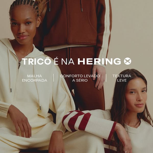 This ad showcases Hering's knitwear collection, highlighting its comfort and texture. It features models wearing coo