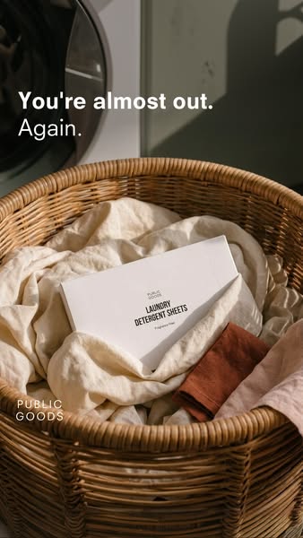 This single image ad for Public Goods promotes their Laundry Detergent Sheets. The ad uses a close-up shot of the produc