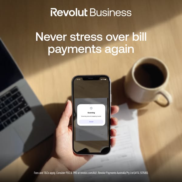 This ad promotes Revolut Business by highlighting how it can eliminate the stress associated with bill payments. It uses