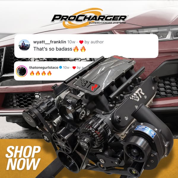 This Meta image ad promotes ProCharger supercharger systems, featuring social proof through positive user comments and a