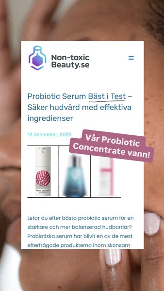 This ad is for Non-toxic Beauty.se, showing a web page screenshot and product lineup to announce that their Probiotic Co