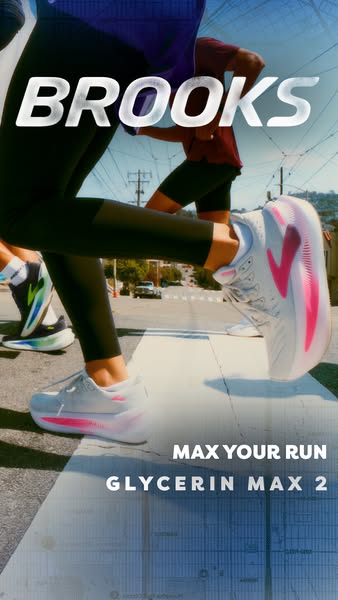 This ad showcases Brooks' Glycerin Max 2 running shoes. The ad features a close-up shot of runners in motion, highli