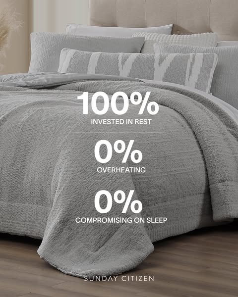 This ad for Sunday Citizen uses minimalist text and neutral tones to position its bedding as being highly comfortable an