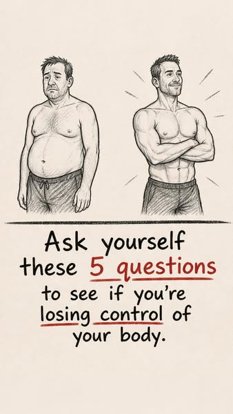 This ad presents a 'before and after' comparison of a man's physique, prompting the viewer to consider if th