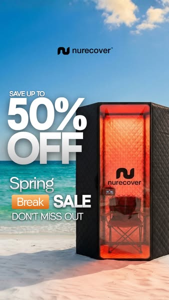 This image ad for Nurecover promotes a spring break sale of up to 50% off on their recovery products. The ad features a 