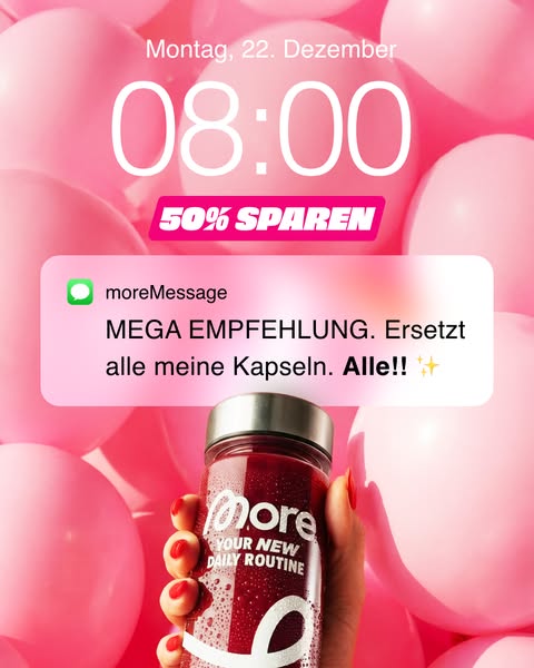 This ad features a screenshot of a phone displaying a notification for a More brand product, highlighting a 50% discount