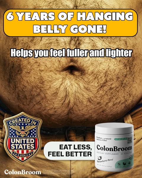 This ad uses an image of an overweight torso to grab attention. The ad promotes ColonBroom as a solution to help people 