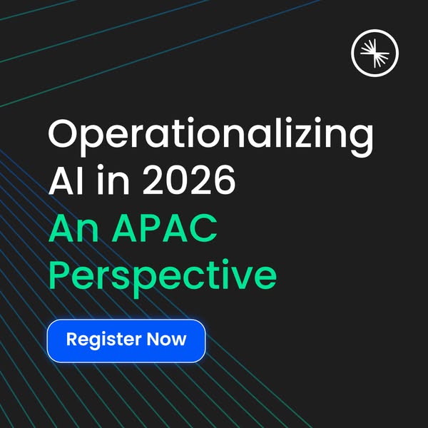 This ad promotes an event focused on operationalizing AI by 2026 from an APAC perspective. It features a futuristic and 