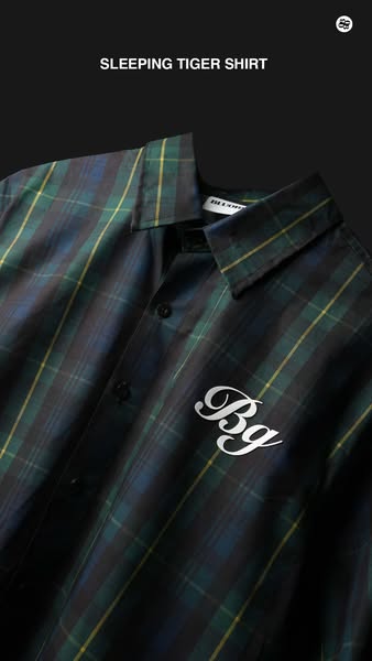 An ad showcasing the Sleeping Tiger shirt.