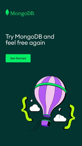 This ad for MongoDB uses an illustration of a hot air balloon to convey the feeling of freedom that the software provide