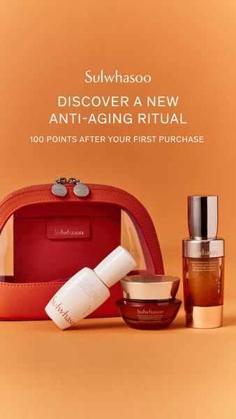 This ad for Sulwhasoo positions the brand as an anti-aging solution by promoting a set of products that are part of a ne