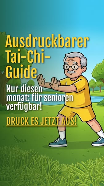 This image ad features a cartoon rendering of a senior doing a tai-chi pose in a sunny green park. The ad promotes a tai