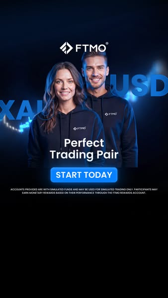 This ad from FTMO features a man and woman wearing FTMO branded hoodies with the text overlay "Perfect Trading Pair